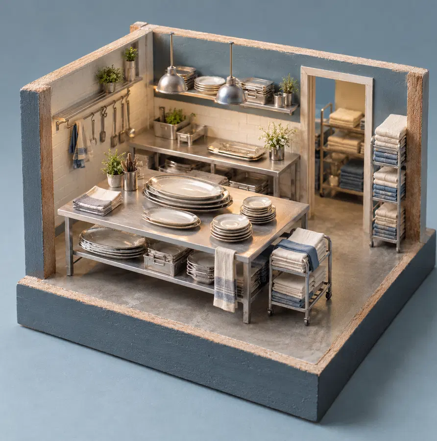Illustration of catering businesses equipment and workspace